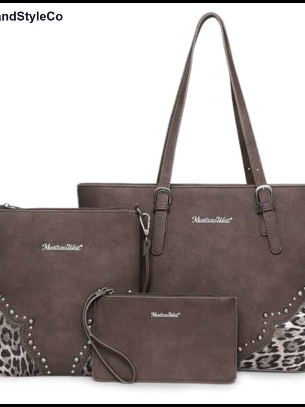 3Pc Faux Leather Tote Crossbody Bag Wallet Set Leopard Print Satchel
